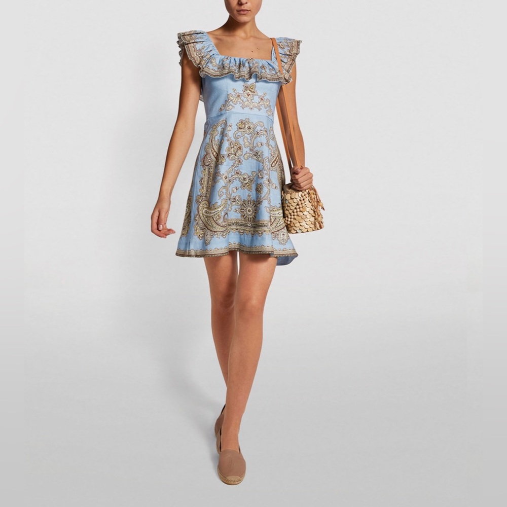 Zimmermann Fiesta Ruffle Neck Mini Dress, Size 1 NWT